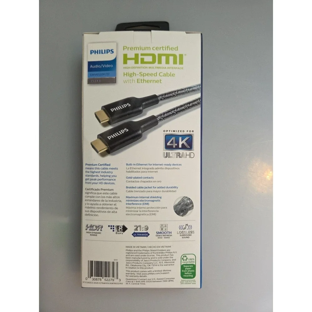 Philips HDMI‎ High-Speed Cable With Ethernet Audio/Video 4ft SWV6120P/27